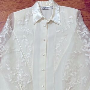 Vintage Yves St. Clair Blouse Size 12 Lace Sleeves Full Button Front Ele…